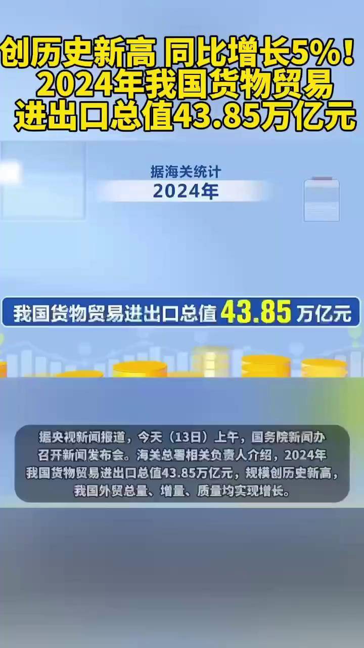 2024年我國(guó)貨物貿(mào)易進(jìn)出口總值達(dá)43.85萬億元